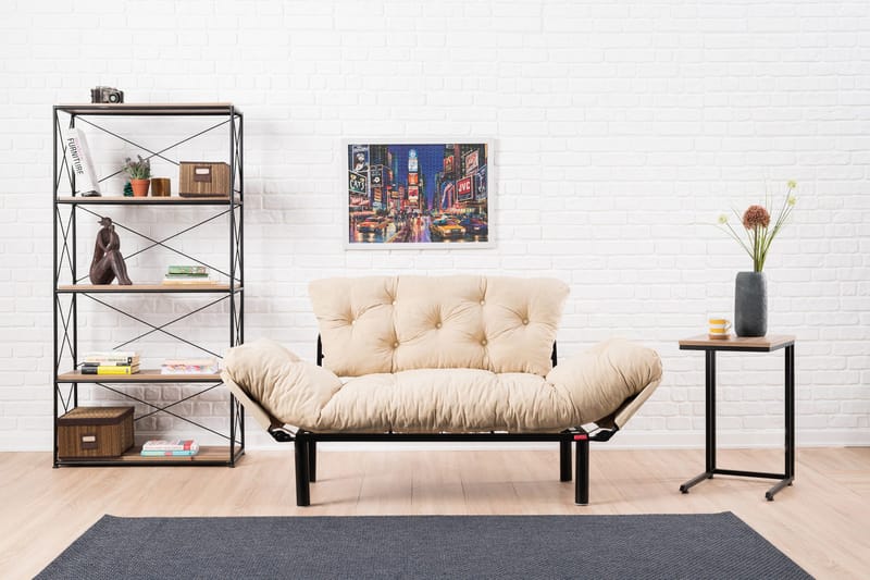 Jenica 2-sits Fällbar Bäddsoffa i Tyg med Metallben - Beige - Möbler - Soffa - Bäddsoffa - 2 sits bäddsoffa
