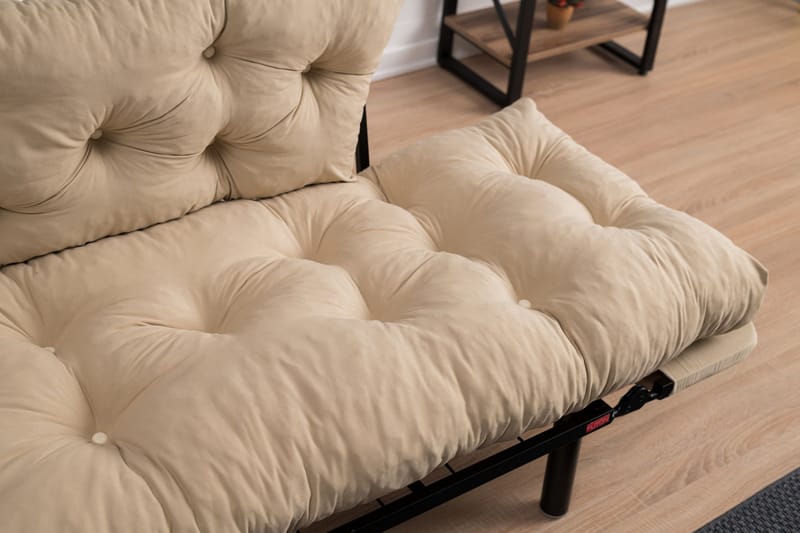 Jenica 2-sits Fällbar Bäddsoffa i Tyg med Metallben - Beige - Möbler - Soffa - Bäddsoffa - 2 sits bäddsoffa
