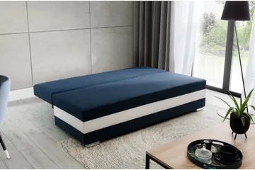 Karolez 3-sits Rektangulär Bäddsoffa med Bladmönstrade Kuddar i Tyg - Blå|Vit - Möbler - Soffa - Bäddsoffa - 2 sits bäddsoffa