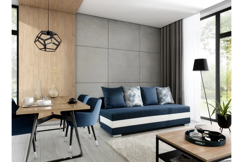 Karolez Bäddsoffa - Blå/Vit - Möbler - Soffa - Bäddsoffa - 2 sits bäddsoffa