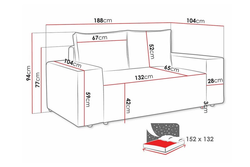 Knocklong 2-sits Bäddsoffa NO_BRAND Cream - Möbler - Soffa - Bäddsoffa - 2 sits bäddsoffa