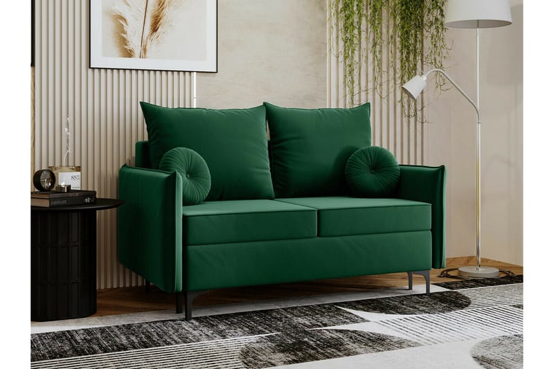 Knocklong 2-sits Längsbäddad Bäddsoffa 129x140 cm med Förvaring i Sammet - Grön - Möbler - Soffa - Bäddsoffa - 2 sits bäddsoffa
