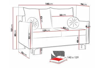 Knocklong 2-sits Längsbäddad Bäddsoffa 129x140 cm med Förvaring i Tyg - Grå - Möbler - Soffa - Bäddsoffa - 2 sits bäddsoffa