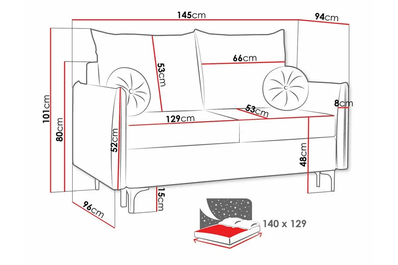 Knocklong 2-sits Längsbäddad Bäddsoffa 129x140 cm med Förvaring i Tyg - Grå - Möbler - Soffa - Bäddsoffa - 2 sits bäddsoffa