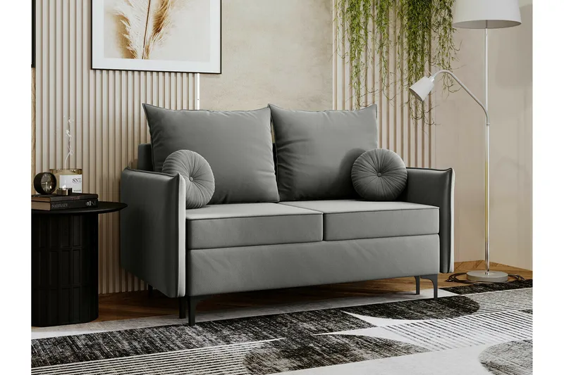 Knocklong 2-sits Längsbäddad Bäddsoffa 129x140 cm med Förvaring i Tyg - Grå - Möbler - Soffa - Bäddsoffa - 2 sits bäddsoffa