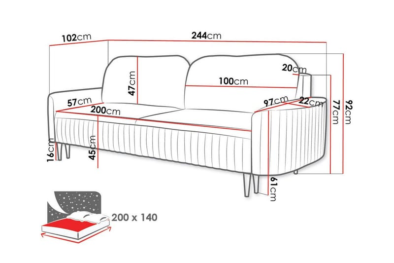 Laytown 2-sits Bäddsoffa NO_BRAND Dark grey - Möbler - Soffa - Bäddsoffa - 2 sits bäddsoffa