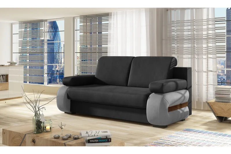 Madrido 2-sits Bäddsoffa 142x196 cm med Förvaring och Kuddarmstöd i Tyg, Grå