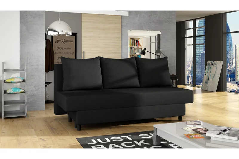 Rayez 3-sits Rektangulär Armlös Bäddsoffa i Tyg - Svart - Möbler - Soffa - Bäddsoffa - 2 sits bäddsoffa