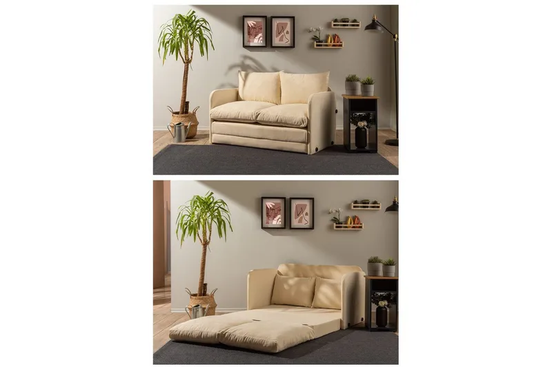 2-sits bäddsoffa Rubby (128 x 70 x 66 cm) Grädde - Grädde - Möbler - Soffa - Bäddsoffa - 2 sits bäddsoffa