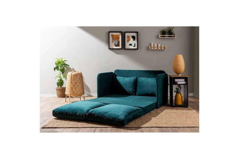 2-sits bäddsoffa Rubby (128 x 70 x 66 cm) Petrolgrön - Petrolgrön - Möbler - Soffa - Bäddsoffa - 2 sits bäddsoffa