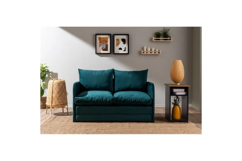 2-sits bäddsoffa Rubby (128 x 70 x 66 cm) Petrolgrön - Petrolgrön - Möbler - Soffa - Bäddsoffa - 2 sits bäddsoffa
