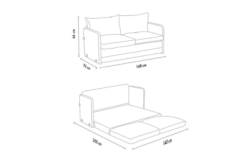 2-sits bäddsoffa Rubby (148 x 70 x 66 cm) Ljusgrå - Ljusgrå - Möbler - Soffa - Bäddsoffa - 2 sits bäddsoffa