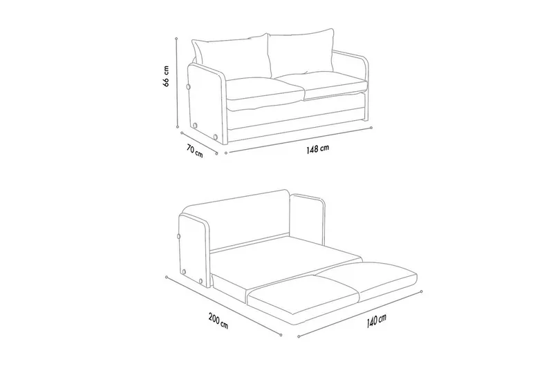 2-sits bäddsoffa Rubby (148 x 70 x 66 cm) Mörkgrå - Mörkgrå - Möbler - Soffa - Bäddsoffa - 2 sits bäddsoffa