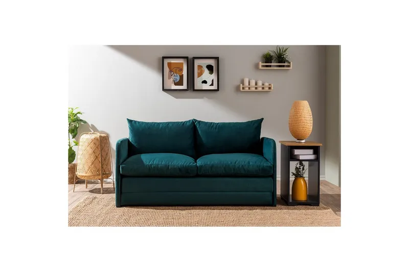 2-sits bäddsoffa Rubby (148 x 70 x 66 cm) Petrolgrön - Petrolgrön - Möbler - Soffa - Bäddsoffa - 2 sits bäddsoffa