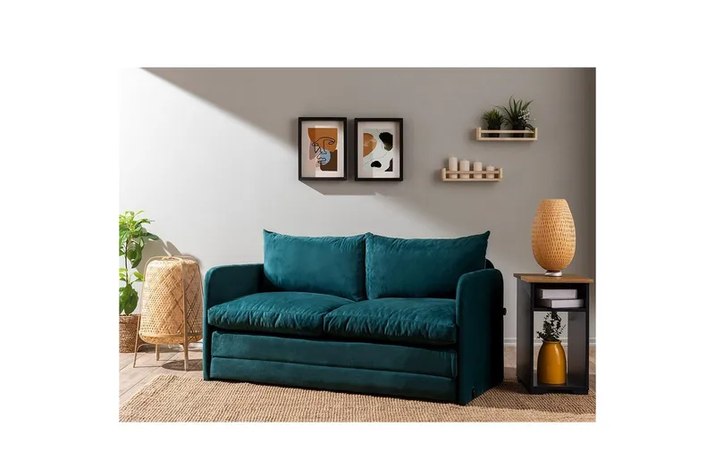 2-sits bäddsoffa Rubby (148 x 70 x 66 cm) Petrolgrön - Petrolgrön - Möbler - Soffa - Bäddsoffa - 2 sits bäddsoffa