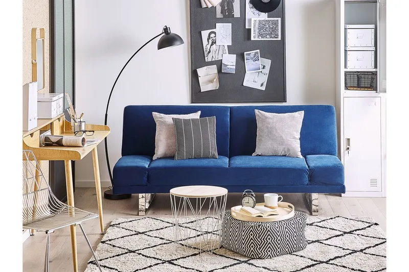 Selekk Fällbar 2-sits Bäddsoffa 105x192 cm i Sammet - Blå - Möbler - Soffa - Bäddsoffa - 2 sits bäddsoffa