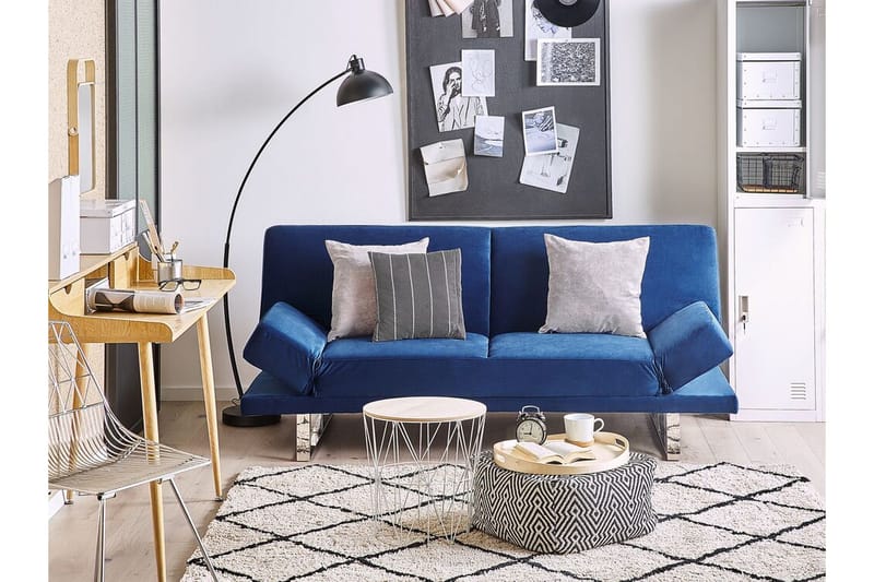 Selekk Fällbar 2-sits Bäddsoffa 105x192 cm i Sammet - Blå - Möbler - Soffa - Bäddsoffa - 2 sits bäddsoffa
