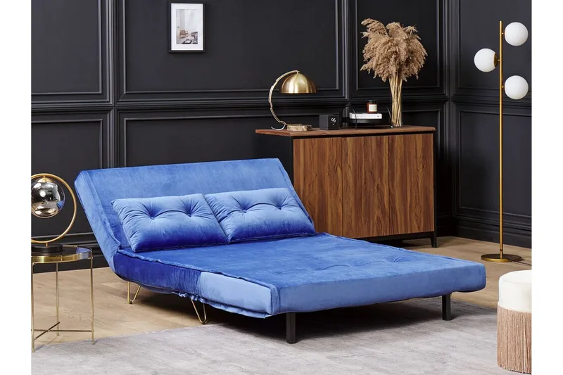 Soffa 2-sits sammet marinblå VESTFOLD - Blå - Möbler - Soffa - Bäddsoffa - 2 sits bäddsoffa