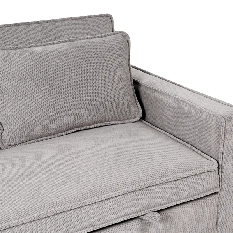 2-sits Framåtbäddad Utdragbar Bäddsoffa 137x179 cm med Hjul i Tyg - Grå - Möbler - Soffa - Bäddsoffa - 2 sits bäddsoffa