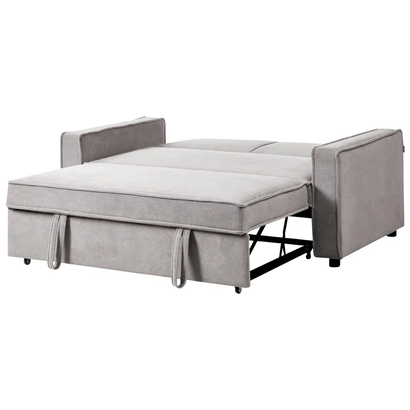 2-sits Framåtbäddad Utdragbar Bäddsoffa 137x179 cm med Hjul i Tyg - Grå - Möbler - Soffa - Bäddsoffa - 2 sits bäddsoffa