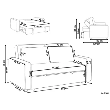 2-sits Framåtbäddad Utdragbar Bäddsoffa 137x179 cm med Hjul i Tyg - Grå - Möbler - Soffa - Bäddsoffa - 2 sits bäddsoffa