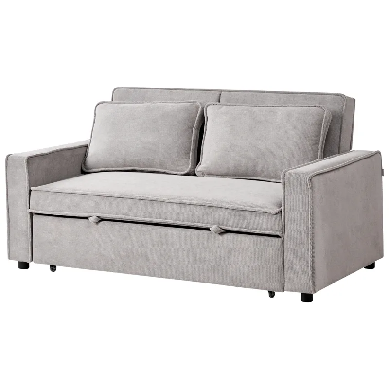 2-sits Framåtbäddad Utdragbar Bäddsoffa 137x179 cm med Hjul i Tyg - Grå - Möbler - Soffa - Bäddsoffa - 2 sits bäddsoffa