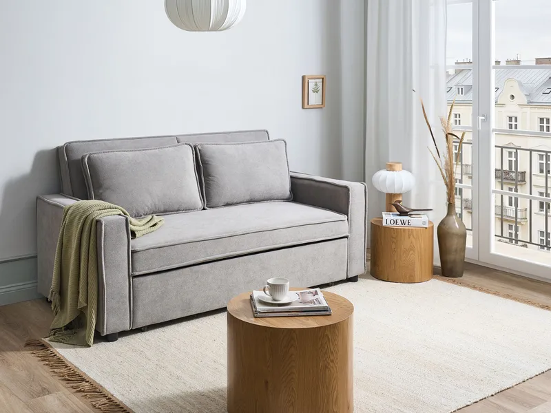 2-sits Framåtbäddad Utdragbar Bäddsoffa 137x179 cm med Hjul i Tyg - Grå - Möbler - Soffa - Bäddsoffa - 2 sits bäddsoffa