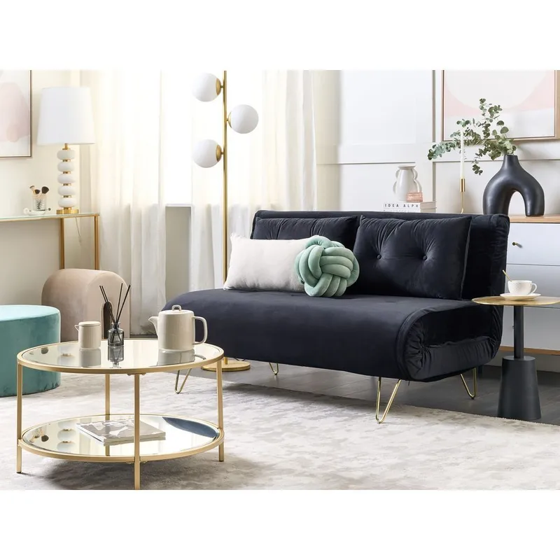 2-sits soffa Vestfold - Svart, guld - Möbler - Soffa - Bäddsoffa - 2 sits bäddsoffa