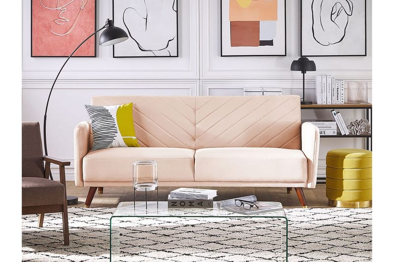 3-sits Bäddsoffa Kadeja - Sammet/Beige - Möbler - Soffa - Bäddsoffa - 3 sits bäddsoffa