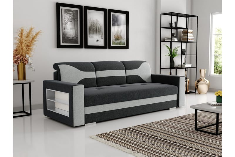 3-sits Bäddsoffa Rektangulär 236 cm med Förvaring i Tyg - Antracit - Möbler - Soffa - Bäddsoffa - 3 sits bäddsoffa