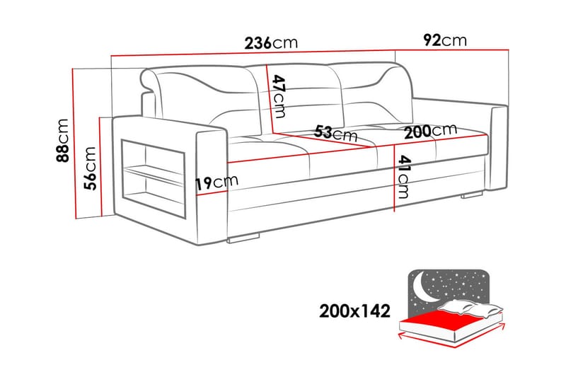 3-sits Bäddsoffa Rektangulär 236 cm med Förvaring i Tyg - Antracit - Möbler - Soffa - Bäddsoffa - 3 sits bäddsoffa