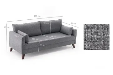 Antigua 3-sits Längsbäddad Bäddsoffa 150x190 cm i Tyg - Grå - Möbler - Soffa - Bäddsoffa - 3 sits bäddsoffa