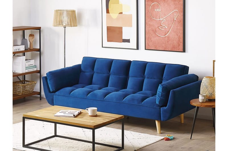 Asaby 3-sits Bäddsoffa - Sammet/Mörkblå - Möbler - Soffa - Bäddsoffa - 3 sits bäddsoffa