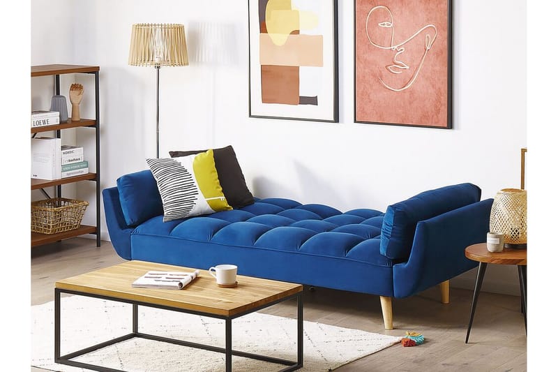 Asaby 3-sits Bäddsoffa - Sammet/Mörkblå - Möbler - Soffa - Bäddsoffa - 3 sits bäddsoffa