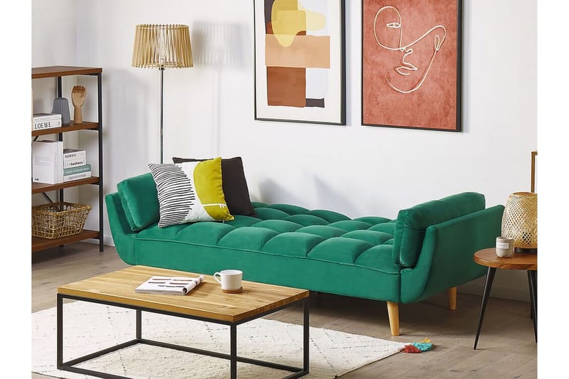 Asaby 3-sits Rektangulär Längsbäddad Bäddsoffa 107x185 cm i Sammet - Grön - Möbler - Soffa - Bäddsoffa - 3 sits bäddsoffa