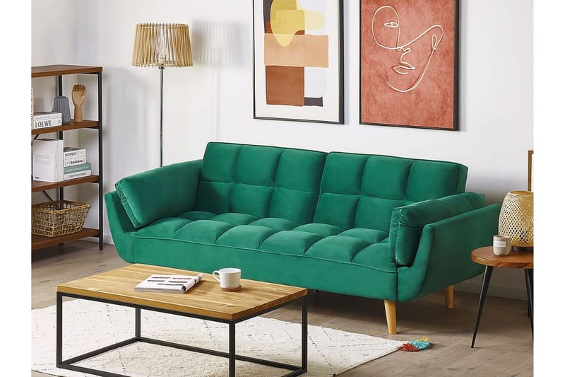 Asaby 3-sits Rektangulär Längsbäddad Bäddsoffa 107x185 cm i Sammet - Grön - Möbler - Soffa - Bäddsoffa - 3 sits bäddsoffa
