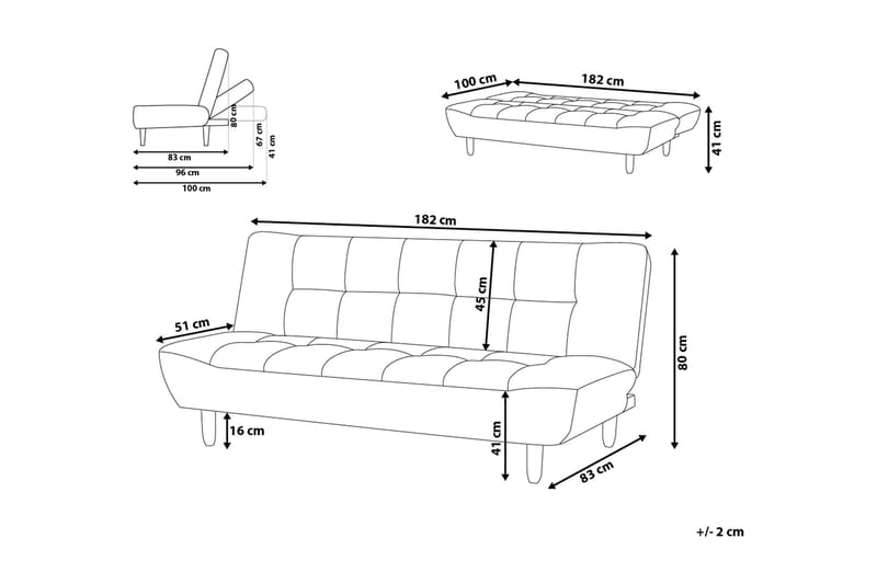 Bäddsoffa Alsten 182 cm - Grå - 3 sits bäddsoffa