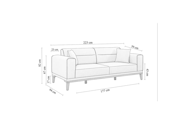 Bäddsoffa Charlesbourg 3-sits 223x94 cm - Antracit - 3 sits bäddsoffa