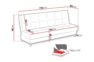 Bäddsoffa Enduro 195x85x90 cm - Grå - Möbler - Soffa - Bäddsoffa - 3 sits bäddsoffa