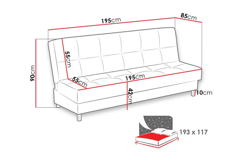 Bäddsoffa Enduro 195x85x90 cm - Grå - Möbler - Soffa - Bäddsoffa - 3 sits bäddsoffa