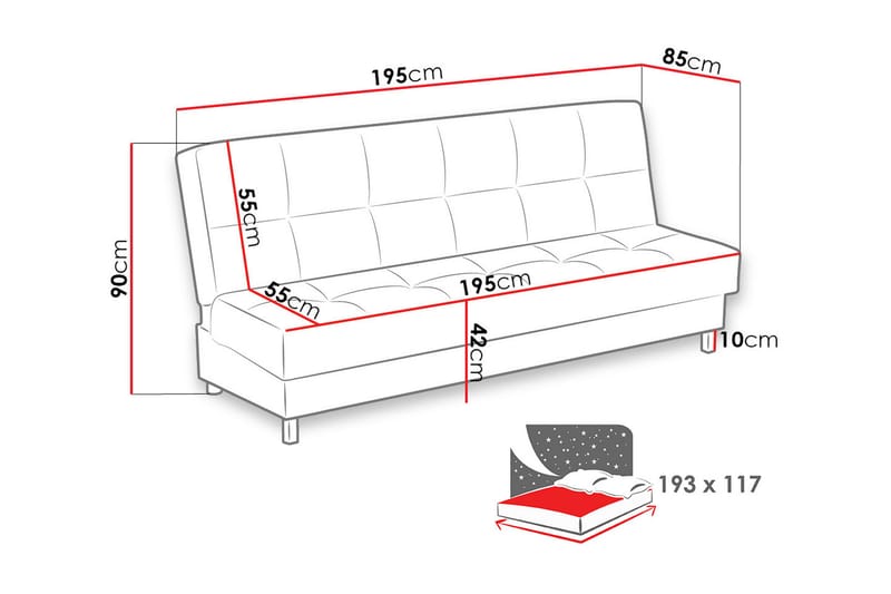 Bäddsoffa Enduro 195x85x90 cm - Grå - Sammetssoffa - 3 sits bäddsoffa