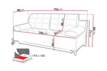 Bäddsoffa FABIO LED-belysning - Svart - Möbler - Soffa - Bäddsoffa - 3 sits bäddsoffa