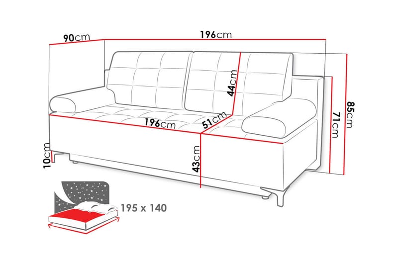 Bäddsoffa FABIO LED-belysning - Svart - Möbler - Soffa - Bäddsoffa - 3 sits bäddsoffa