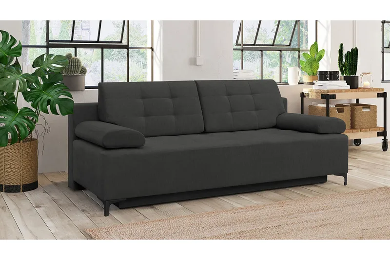 Bäddsoffa FABIO LED-belysning - Svart - Möbler - Soffa - Bäddsoffa - 3 sits bäddsoffa