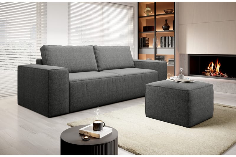 Bäddsoffa Kandari 3-sits med Förvaring - Grå - Möbler - Soffa - Bäddsoffa - 3 sits bäddsoffa