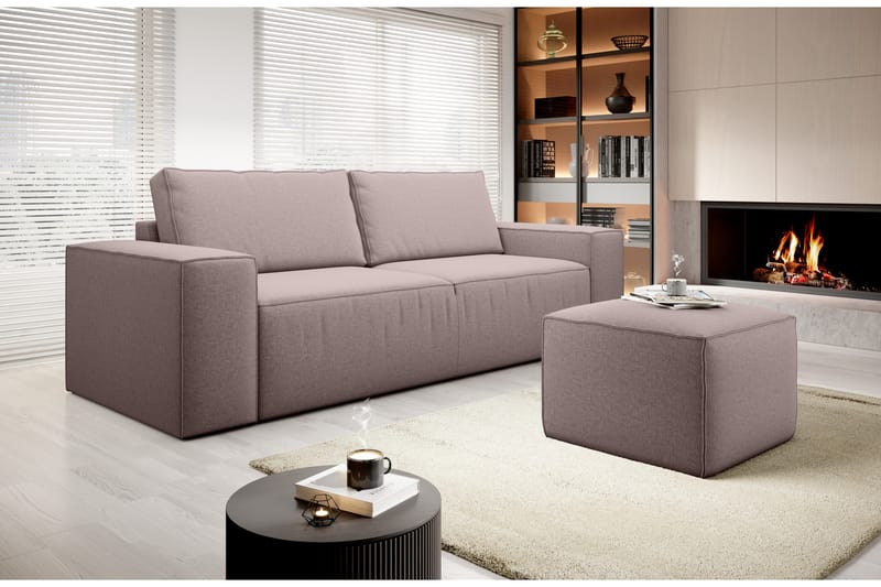 Bäddsoffa Kandari 3-sits med Förvaring - Ljusrosa - Möbler - Soffa - Bäddsoffa - 3 sits bäddsoffa