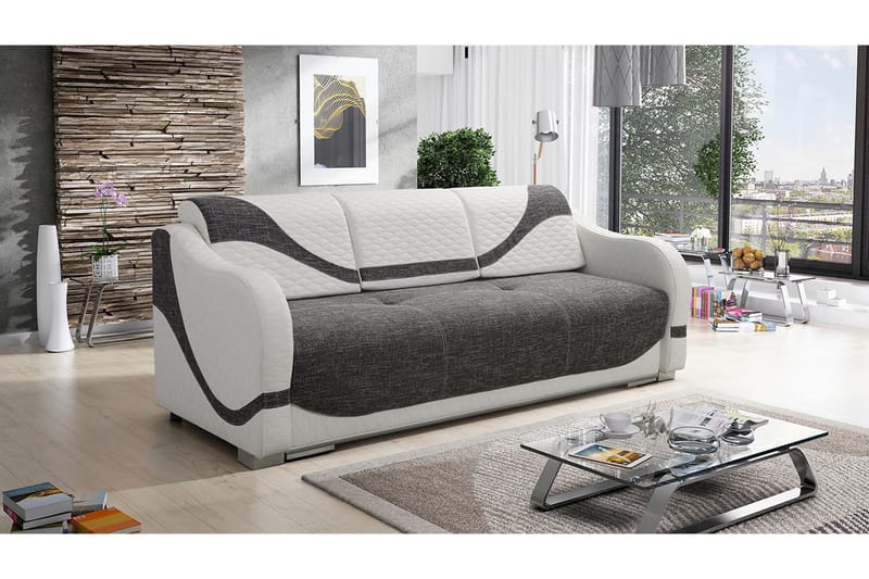 Bäddsoffa Karmen 226x93x88 cm - Grå/Vit - Möbler - Soffa - Bäddsoffa - 3 sits bäddsoffa
