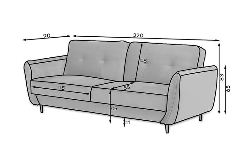 Bäddsoffa Kaval 3-sits - Blå - 3 sits bäddsoffa