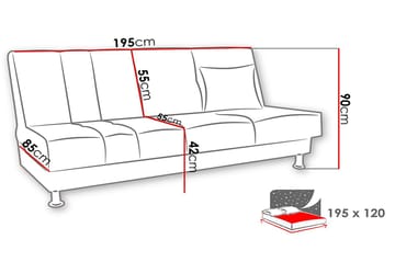 Bäddsoffa Lisa 195x85x90 cm - Beige/Grå - Möbler - Soffa - Bäddsoffa - 3 sits bäddsoffa