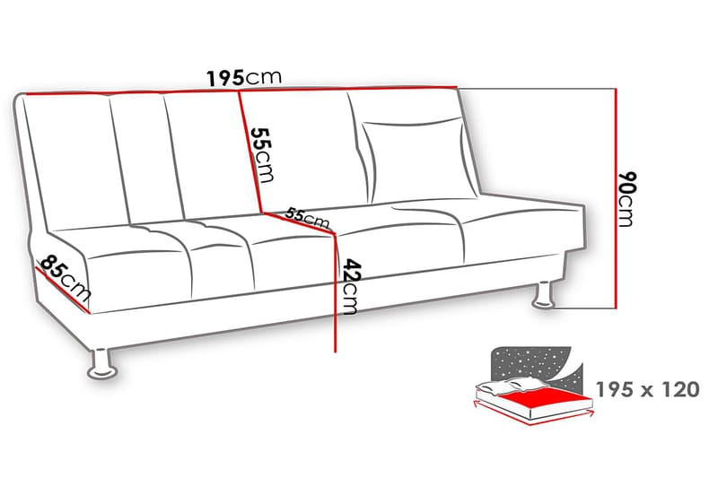 Bäddsoffa Lisa 195x85x90 cm - Beige/Grå - 3 sits bäddsoffa